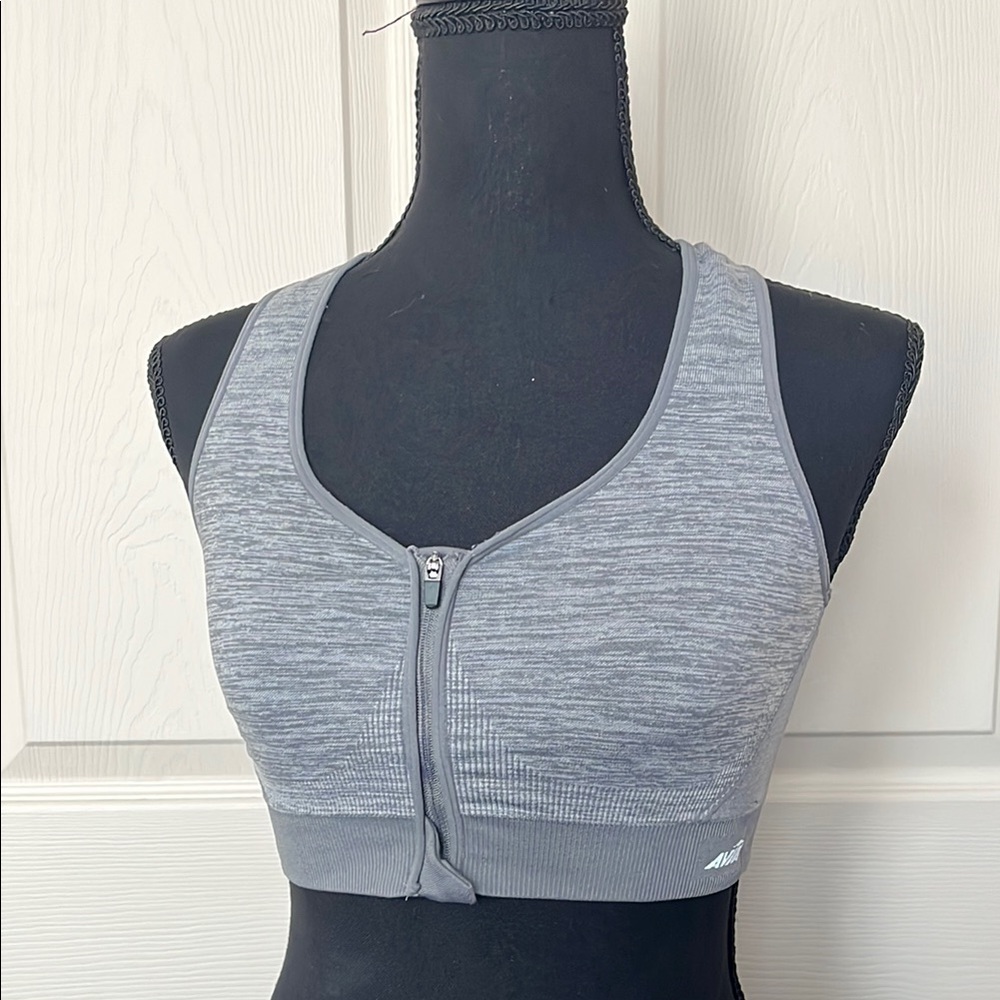 Gray Racerback Sports Bra with Front Zipper